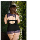 CT Lingerie plus size chemise lingerie black with purple lace trim keyhole back adjustable straps