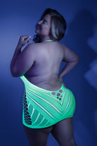 CT Lingerie GLOW plus size neon lingerie backless green fishnet mini dress glowing under blacklight