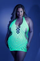 CT Lingerie plus size neon lingerie halter glow mini dress with geometric cutouts