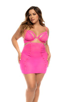 CT Lingerie plus size orange lingerie shown on model in hot pink babydoll dress