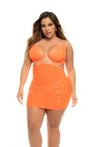 CT Lingerie plus size orange lingerie babydoll with underwire cups sheer waist panels and mini skirt