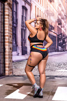 CT Lingerie Rainbow Top & Panty Set Plus Size black bra and high waist panty with rainbow trim