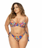 Kora sexy crochet print bikini swimsuit plus size by CT Lingerie on plus size model with tie side bottoms and underwire top