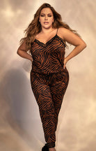 CT Lingerie plus size lingerie set tiger stripe camisole and pants pajama with black lace trim