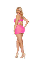 Plus size lace babydoll in bright pink sheer fabric by CT Lingerie modeled from the back